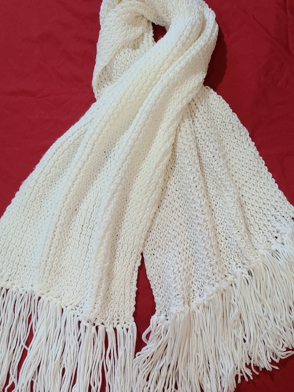 Cream Knit Fringe Scarf - Women's Accessory